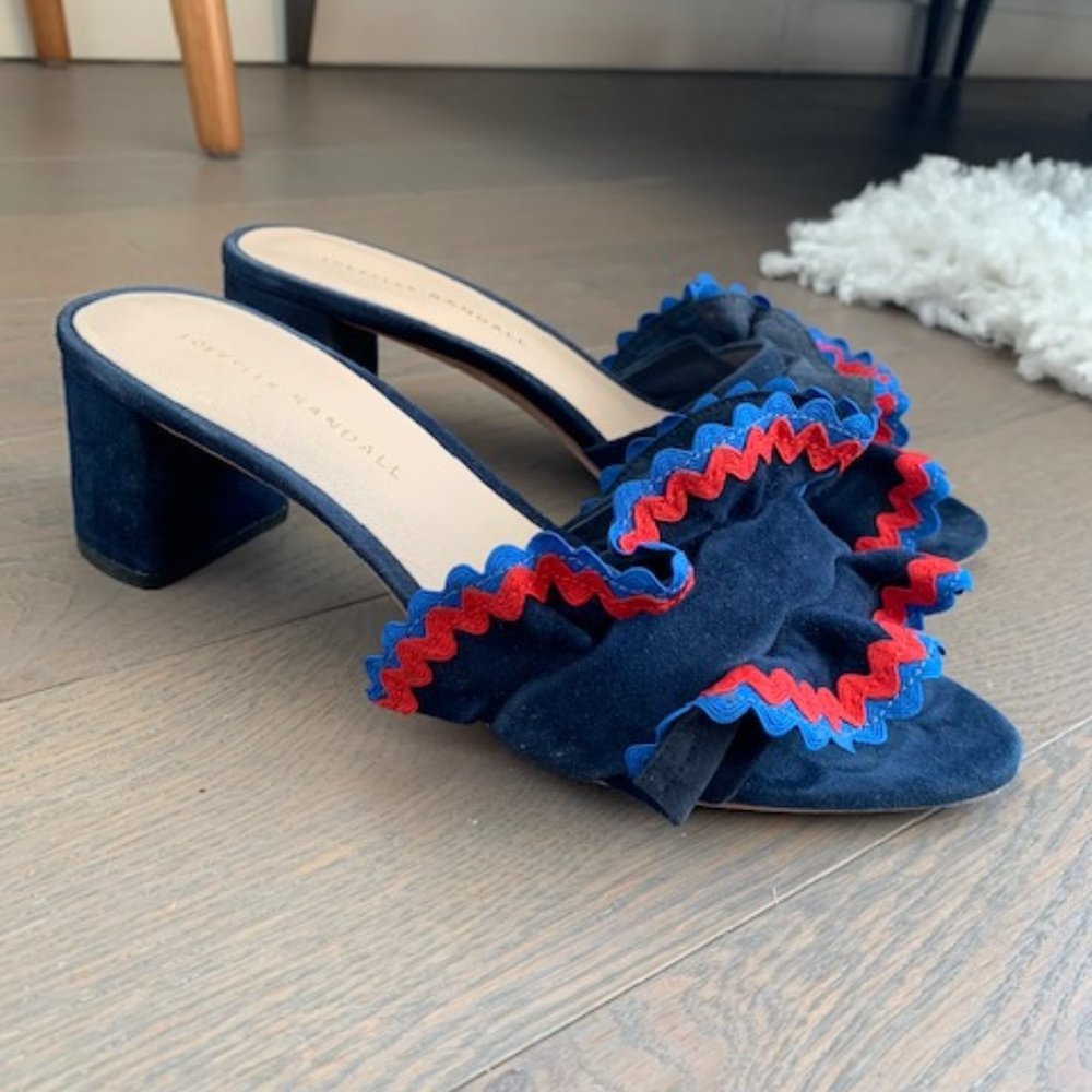 Loeffler Randall Vera Ruffle Navy Suede Heel 7